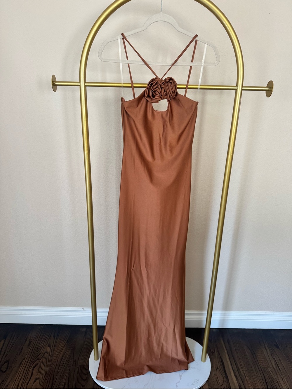 Elegant Brown Satin Maxi Dress